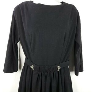 Vintage 60s Henry Lee Midi Dress S Black Rhinestone Apron Belt Tulle Lined